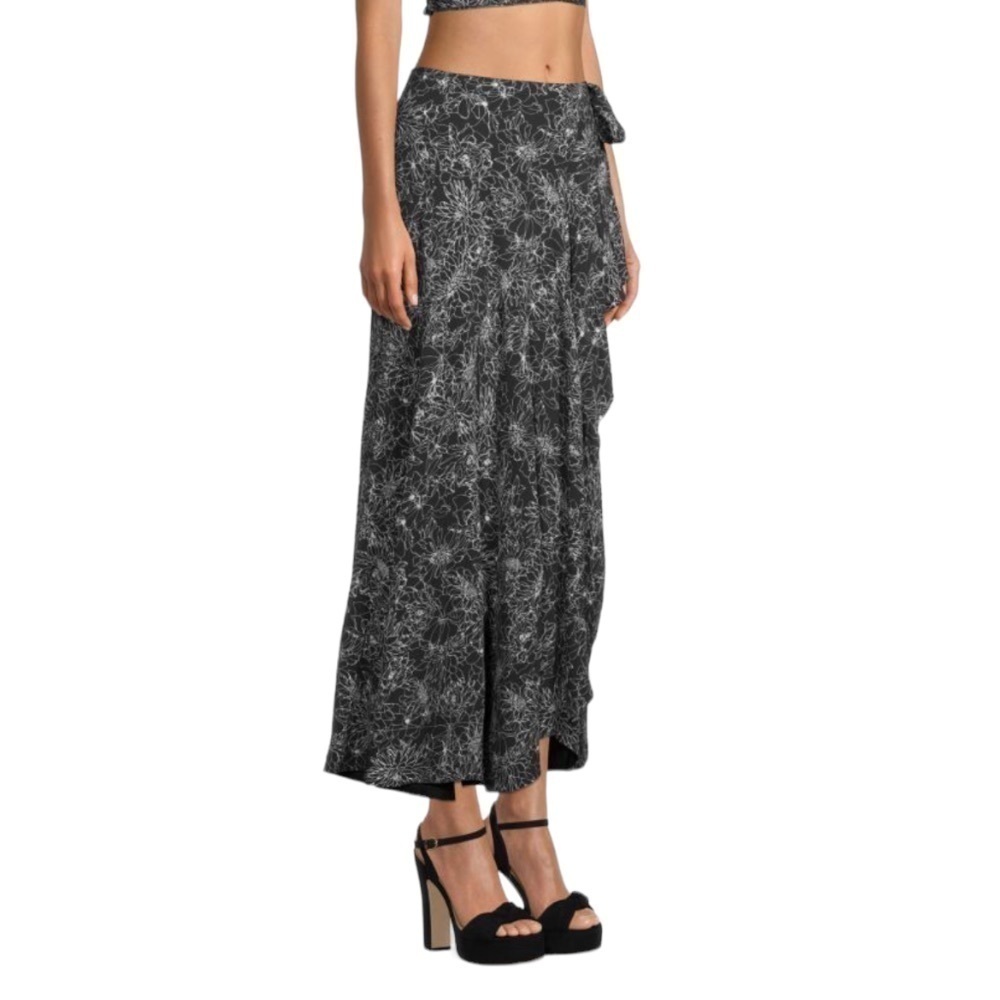 Amur Knox Wrap Floral Skirt Ruffle Black White - Picture 2 of 10